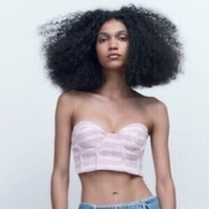 Zara Tweed Bustier Tube Top Cropped Boucle Textured Coachella Pink Purple Size M